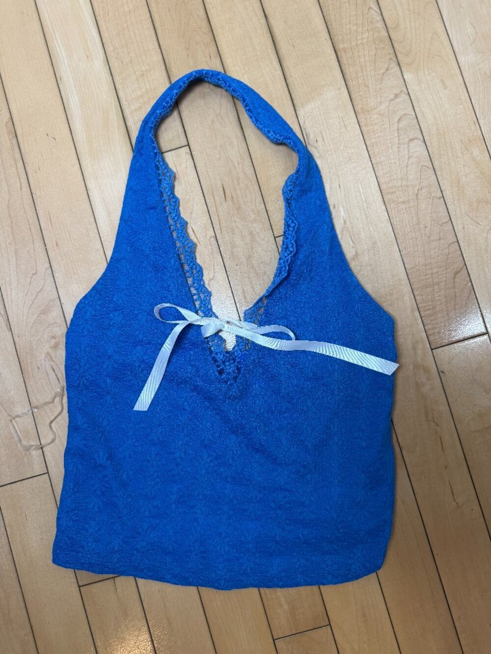 Wild Fable Bright Blue Stretch Lace Seamless Halter Top Size XS